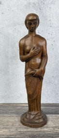 Carved Oak Nude Woman Statue