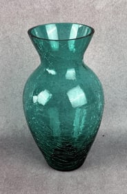 Teal Crackle Glass Vase