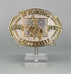 1990 Wyoming Centennial Cowboy Belt Buckle