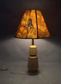 Mid Century Airbrush Painted Shade & Lamp