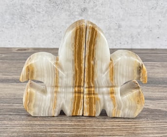 Mexican Onyx Fleur De Lis Bookends