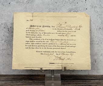 1817 Carriage Drivers License Washington DC