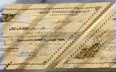 1865 US Colored Troops Muster Certificate