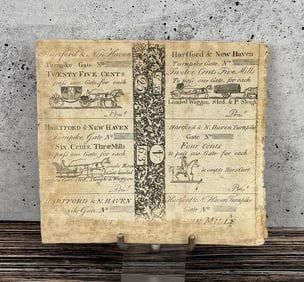 1799 Hartford & New Haven Turnpike Toll Ticket