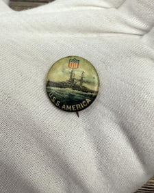 USS America Celluloid Button Navy Ship