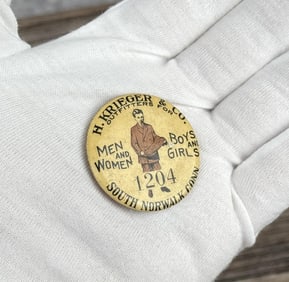 H. Krieger Clothing Celluloid Button Pin