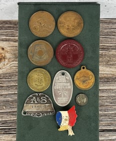 Collection of Antique Tokens Medals Badges