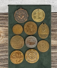 Collection of Antique Tokens Medals Badges