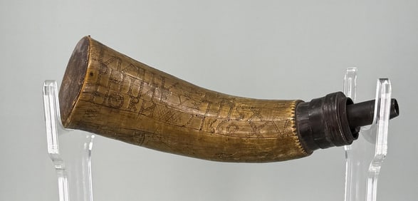 1760 American Colonial Named Scrimshaw Powder Horn
