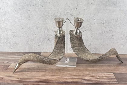 Silver Plated Ram Sheep Horn Candlesticks