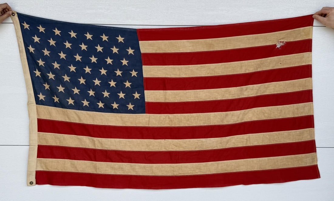 Everwear Bunting 49 Star American Flag Alaska: 59 1/2" by 35". Visible hole on stripes.