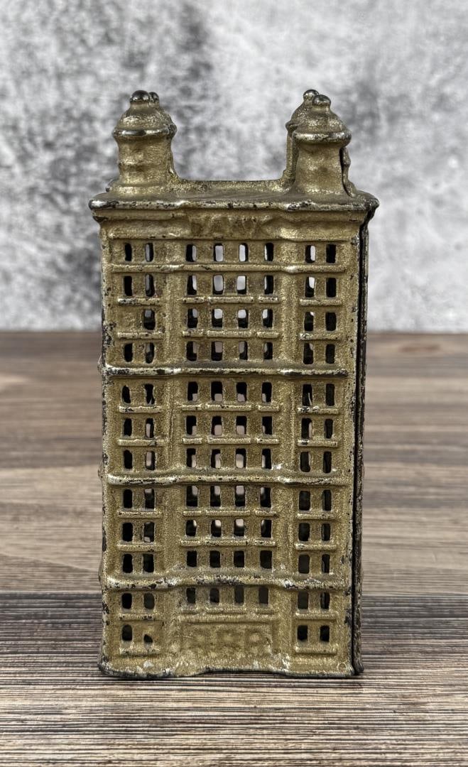 AC Williams Skyscraper Cast Iron Bank: Still Bank Measures 5 1/2" by 2 5/8" by 2 5/8"
