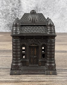J&E Stevens Four Towers Cast Iron Bank