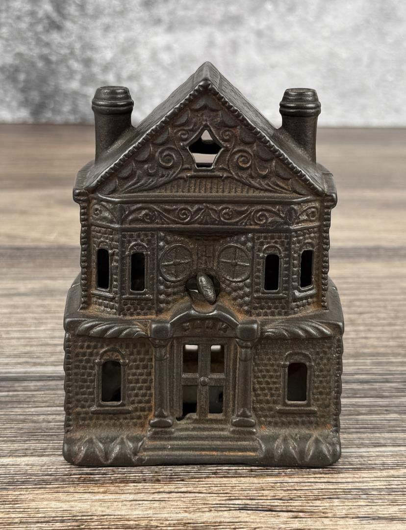 J&E Stevens Victorian House Cast Iron Bank: Still Bank Measures 4 3/8" by 3 1/4" by 2 5/8"