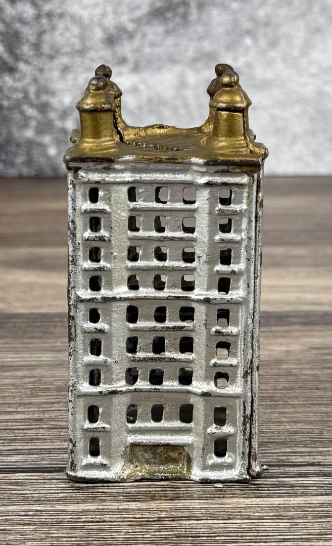AC Williams Skyscraper Cast Iron Bank: Still Bank measures 4 3/8" by 2 1/4" by 2 1/8"