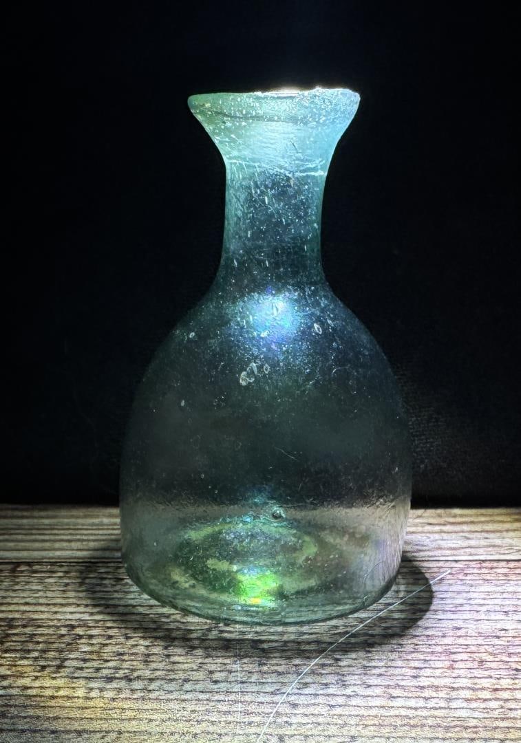 Ancient Roman Glass Unguentarium Perfume Bottle: 2 1/2" by 1 1/2" by 1 1/2". Roman, Imperial Period to Late Antique, 284 - 641 CE