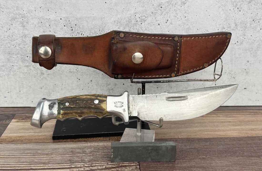 Rudy RH Ruana Bonner Montana S Stamp Knife 21a: Deluxe S Stamp with Finger Grooves. Super rare and difficult to find. 10 1/4" long.