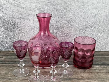Cranberry Glass Tumble Up Cordial Set