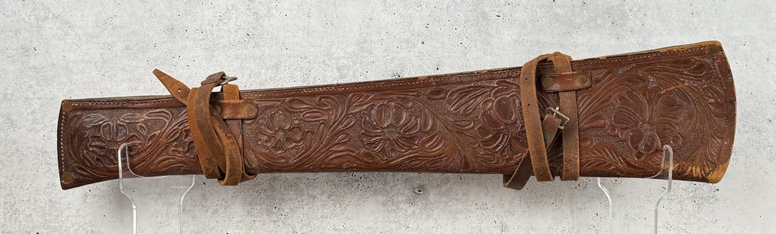 Winchester 1894 Carbine Leather Rifle Scabbard: Heavily tooled. 27 3/4" long.