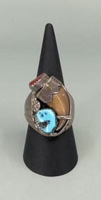 Navajo Sterling Silver Turquoise Bear Claw Ring