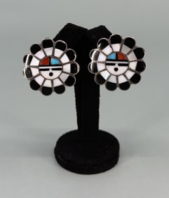 Zuni Inlaid Sunface Sterling Silver Earrings