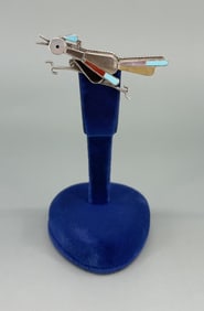 Zuni Sterling Silver Inlaid Roadrunner Brooch