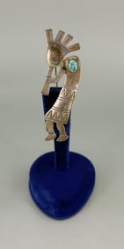 Navajo Sterling Silver Turquoise Kokopelli Brooch