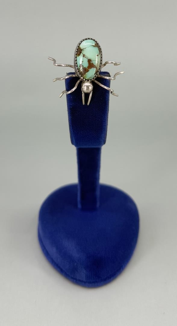 Navajo Sterling Turquoise Spider Ant Brooch: 1 1/8" long. 4.55 grams