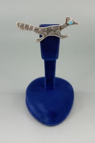 Navajo Sterling Silver Turquoise Roadrunner Brooch