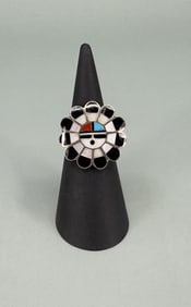 Zuni Inlaid Sunface Sterling Silver Ring