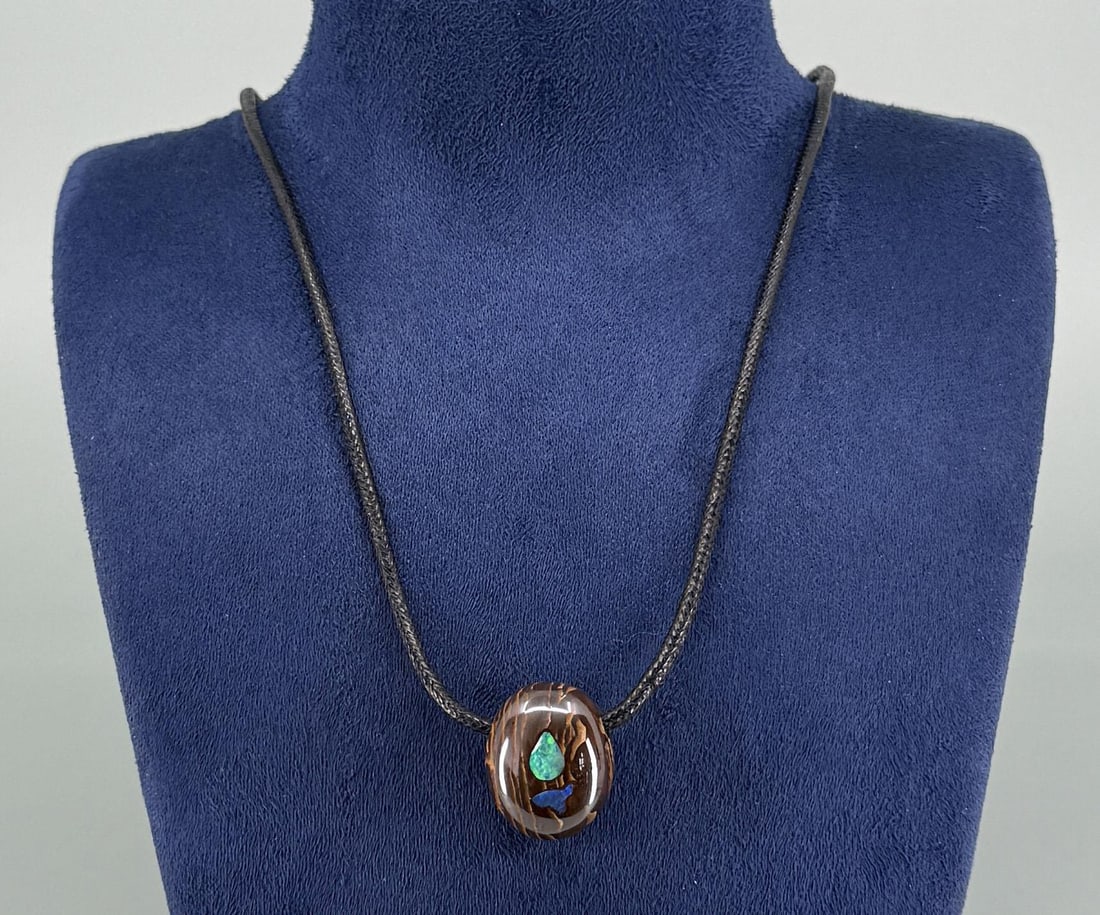 Australian Boulder Opal Necklace: 16 1/8" long closed.