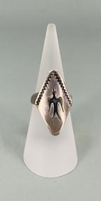 Navajo Inlaid Peyote Bird Sterling Silver Ring