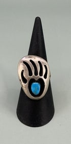 Navajo Sterling Silver Turquoise Bear Paw Ring
