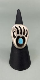 Navajo Sterling Silver Turquoise Bear Paw Ring