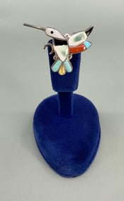 Zuni Inlaid Hummingbird Sterling Silver Brooch
