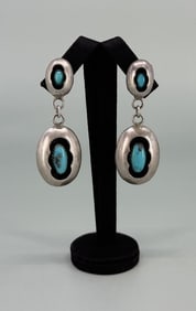 Navajo Sterling Turquoise Shadow Box Earrings