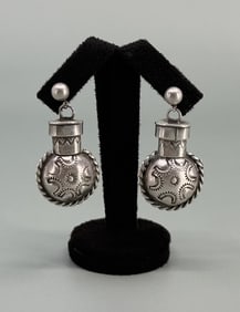 Navajo Sterling Silver Tobacco Canteen Earrings