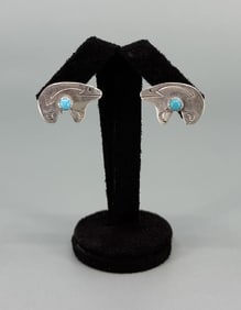 Navajo Sterling Silver Turquoise Bear Earrings