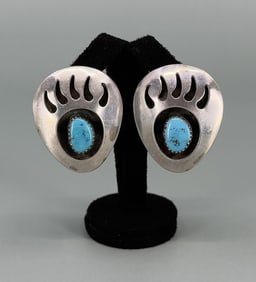 Navajo Sterling Silver Turquoise Bear Paw Earrings