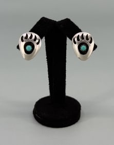 Navajo Sterling Silver Turquoise Bear Paw Earrings