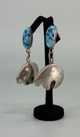Navajo Sterling Silver Turquoise Bear Earrings
