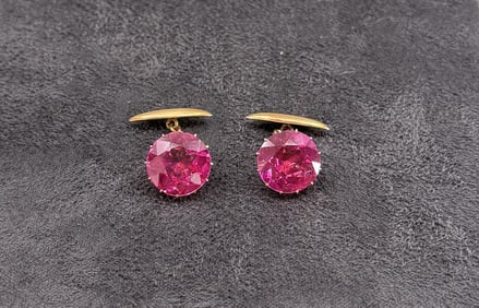 18k Gold Pink Synthetic Sapphire Cufflinks
