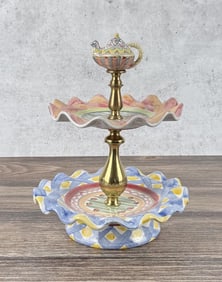 Mackenzie Childs Taylor Two Tier Sweet Stand