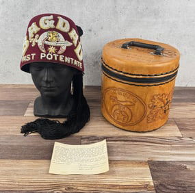 Shriners Past Potentate Fez in Tooled Leather Box