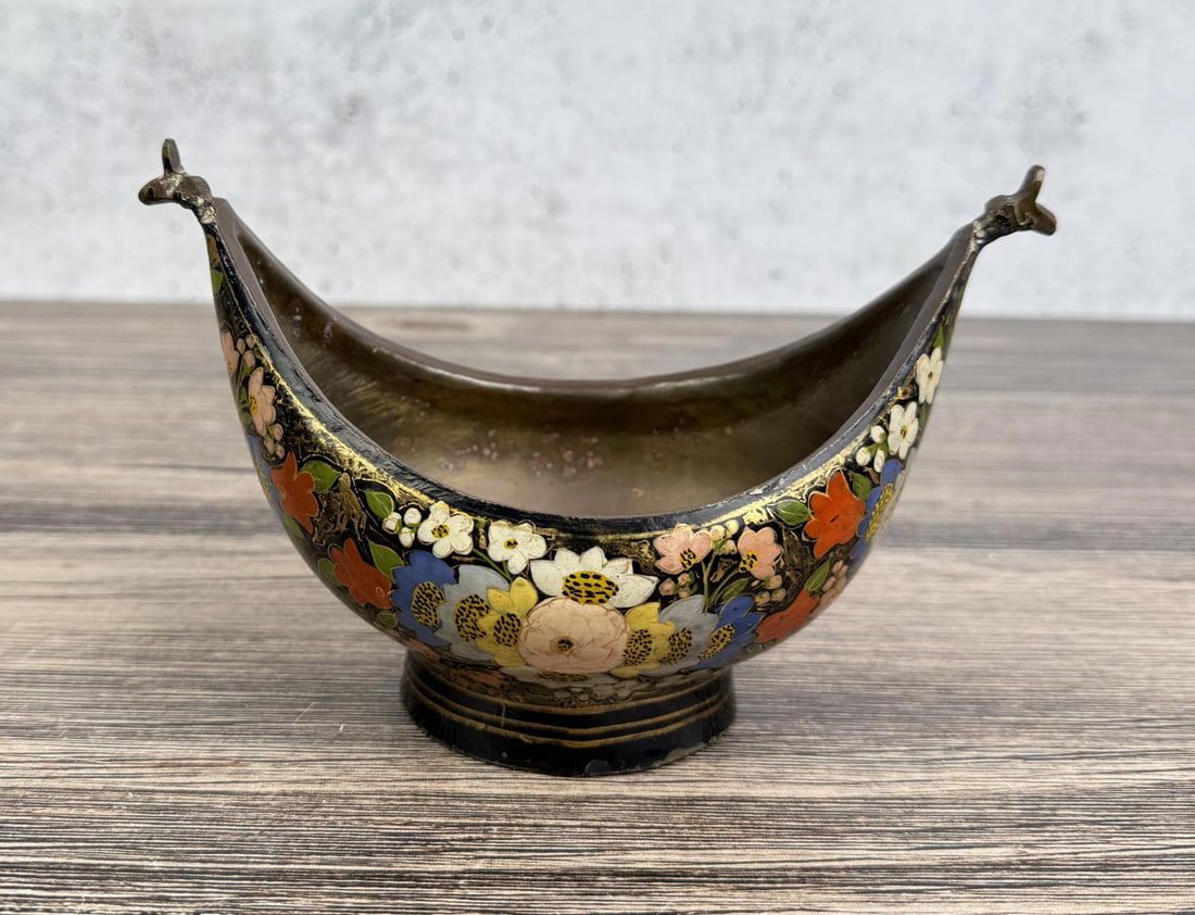 Enameled Copper Russian Beggars Bowl: 5 1/8" by 4 3/8" by 4 1/8"