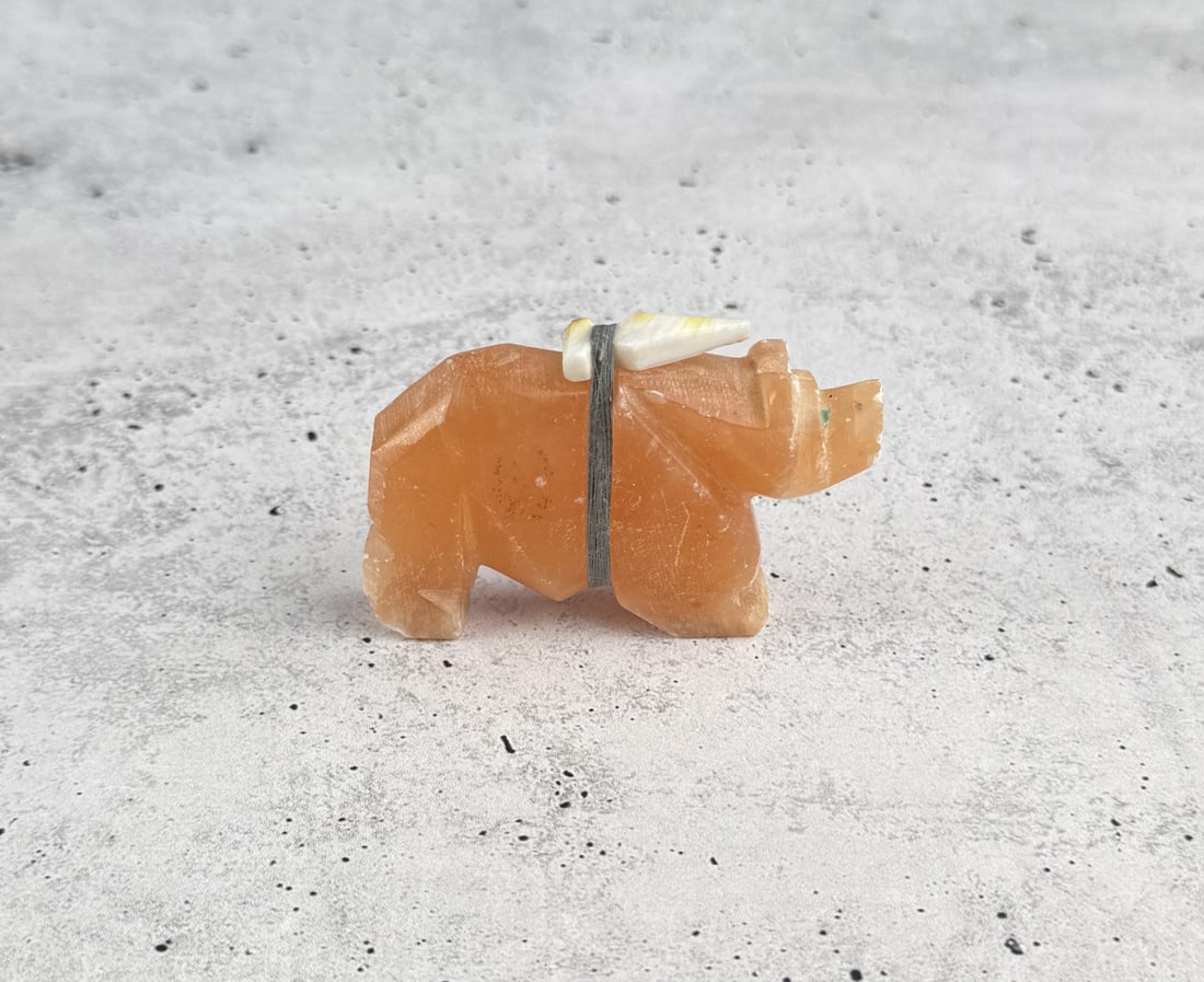 Zuni Carved Bear Fetish: 2 3/4" by 1 3/4" by 5/8"