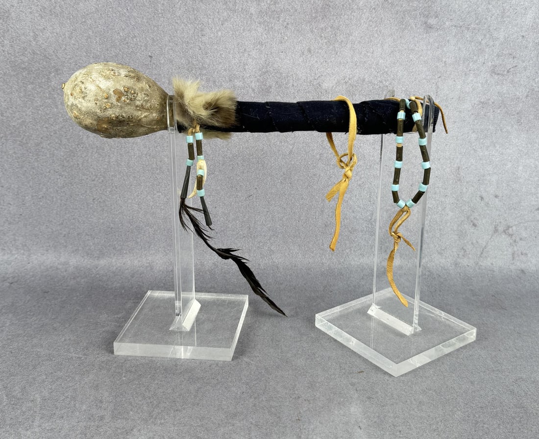 Navajo Native American Indian Gourd Rattle: Mid 20th Century.