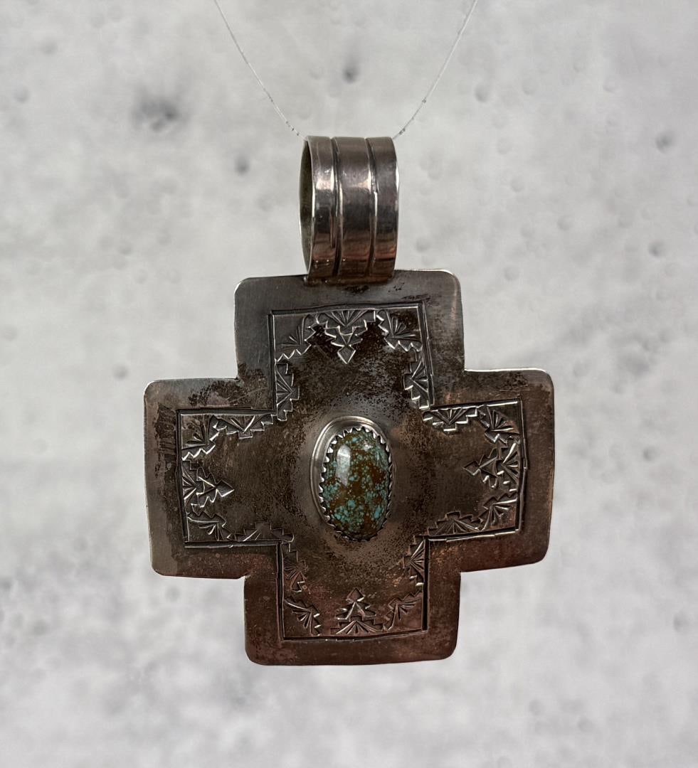 Navajo Sterling Silver Turquoise Cross Pendant (1 of 4)