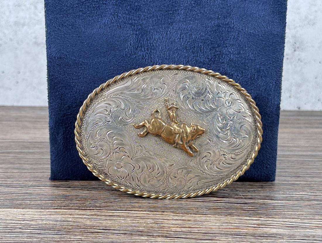 Diablo Sterling Bull Rider Cowboy Belt Buckle: 3 1/2" by 2 5/8". 86.7 grams.