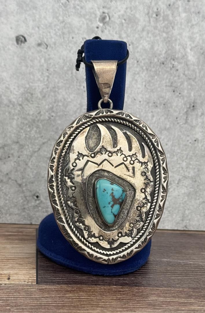 Juan Guerro Navajo Sterling Turquoise Bear Pendant (1 of 4)